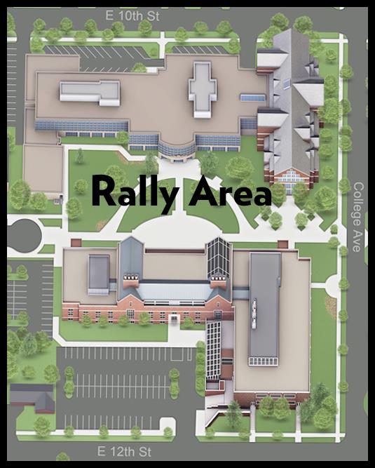 A map of the rally area, which is located in the commons between the Schaap Science Center and VanZoeren Hall.